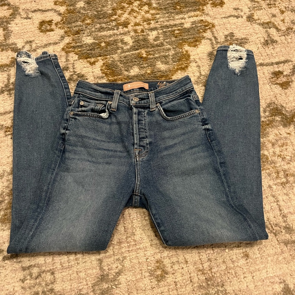 7 For All Mankind Blue Skinny Jeans with Stretch